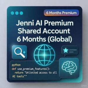 برای این محصول فروشگاهم یک تصویر به ابعاد مربع بساز: Jenni AI Premium Shared Account 6 Months (Global)
